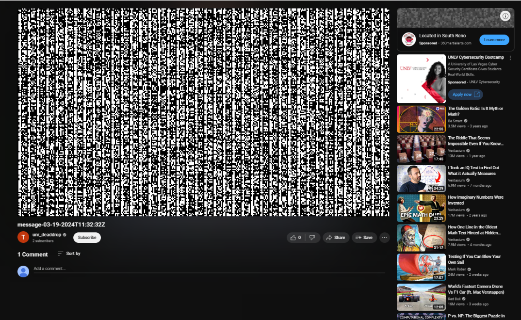 youtube video of encoded message
